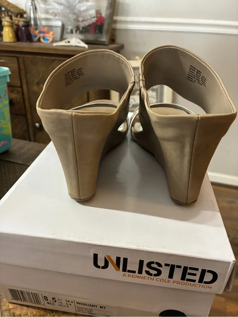 Unlisted by Kenneth Cole Tan and Metallic Beige Wedge Sandals